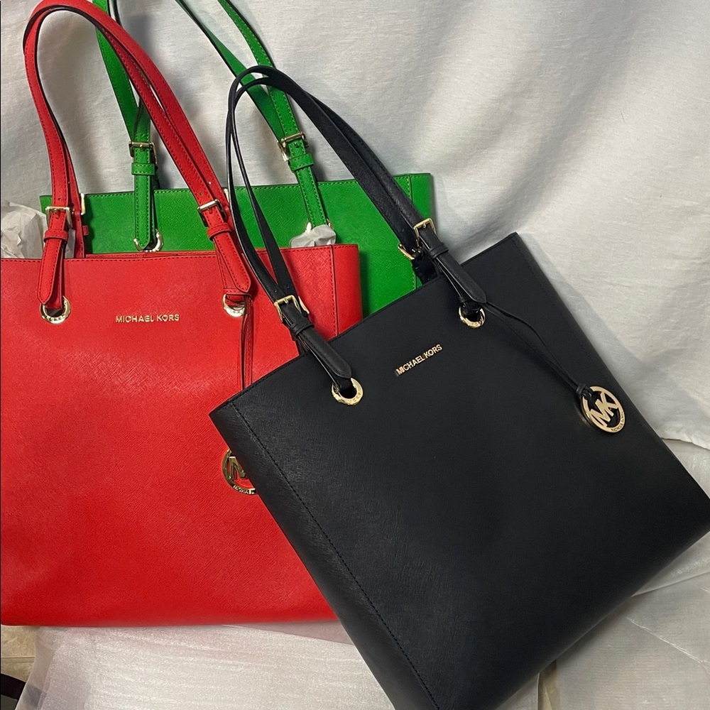 Michael Kors Black leather Tote Bag large MK purse - Picture 4 of 17